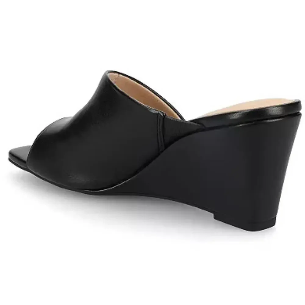 Journee Clementine Dress Sandal Women 6.5 Black Faux Leather Wedge Heel HTAT1436